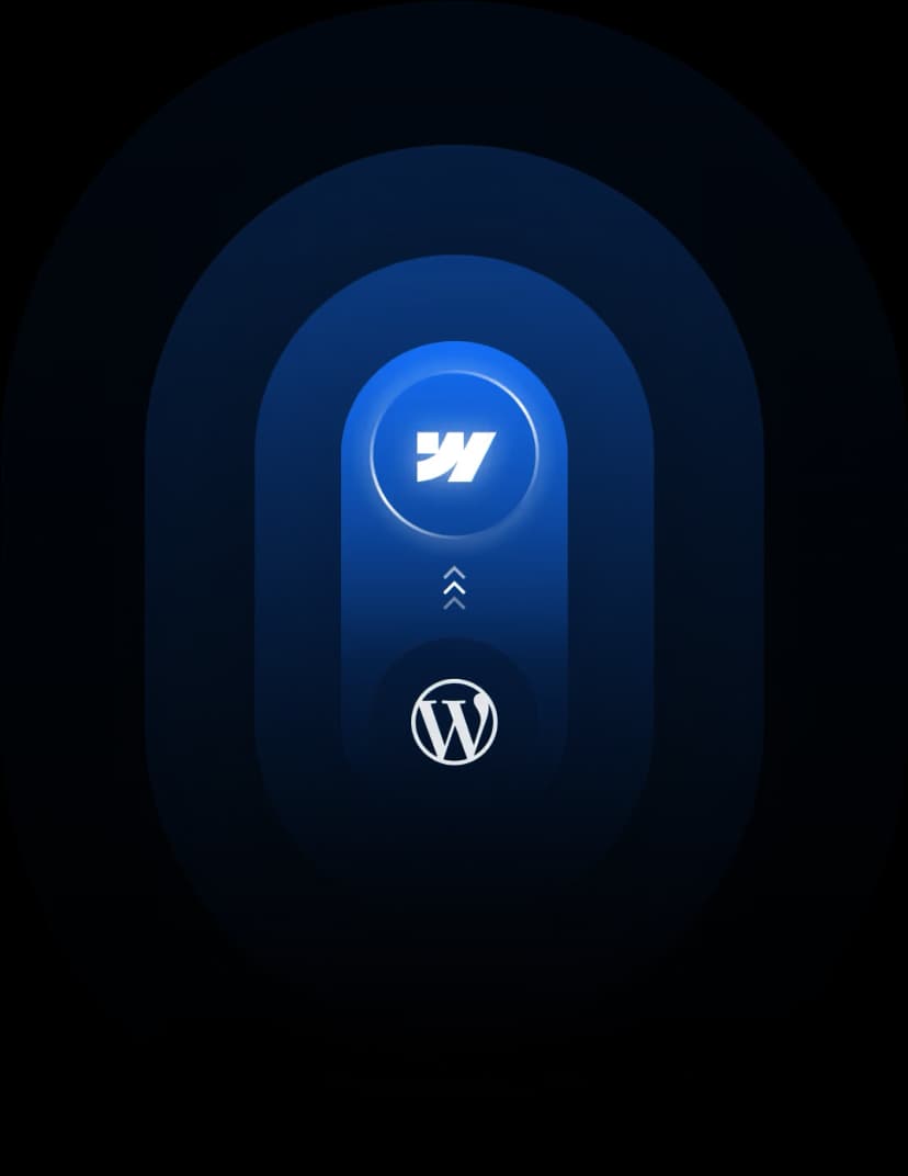 Logos de WordPress y Webflow unidos por una flecha