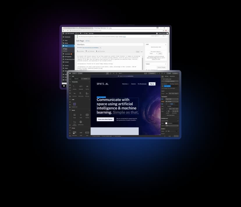 El editor de WordPress y la misma web ya en el Designer de Webflow