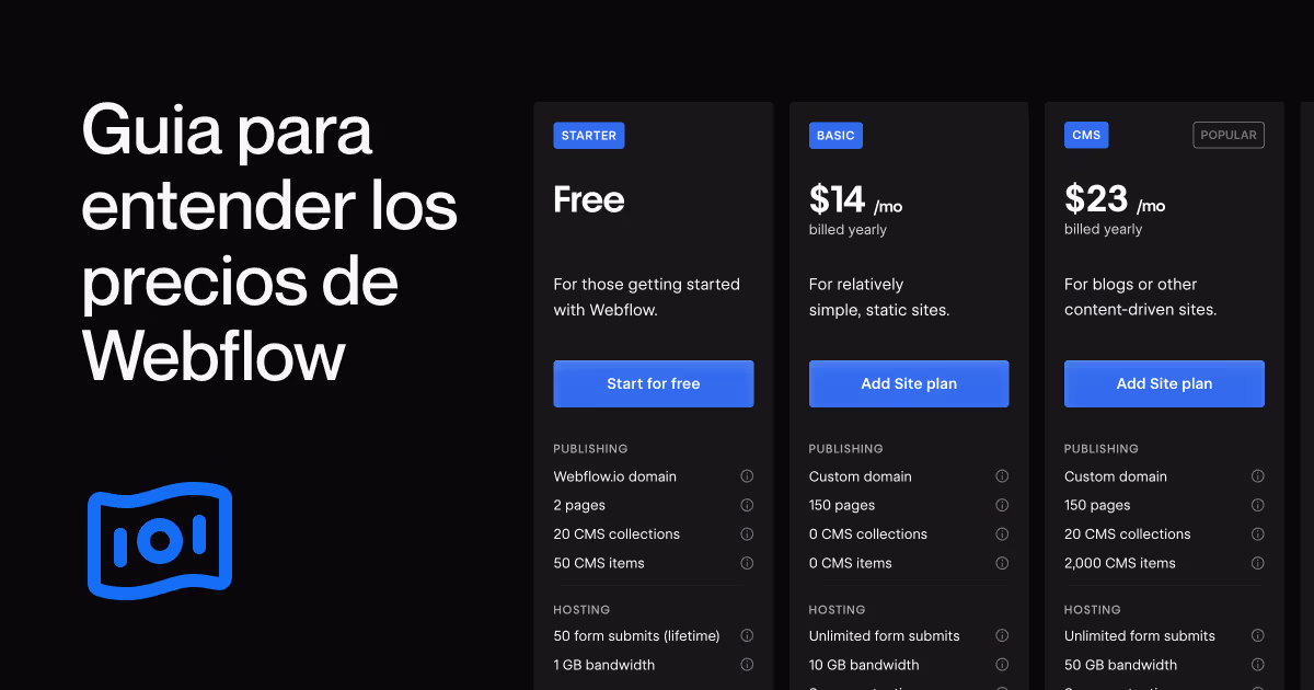 Webflow pricing: understand all plans